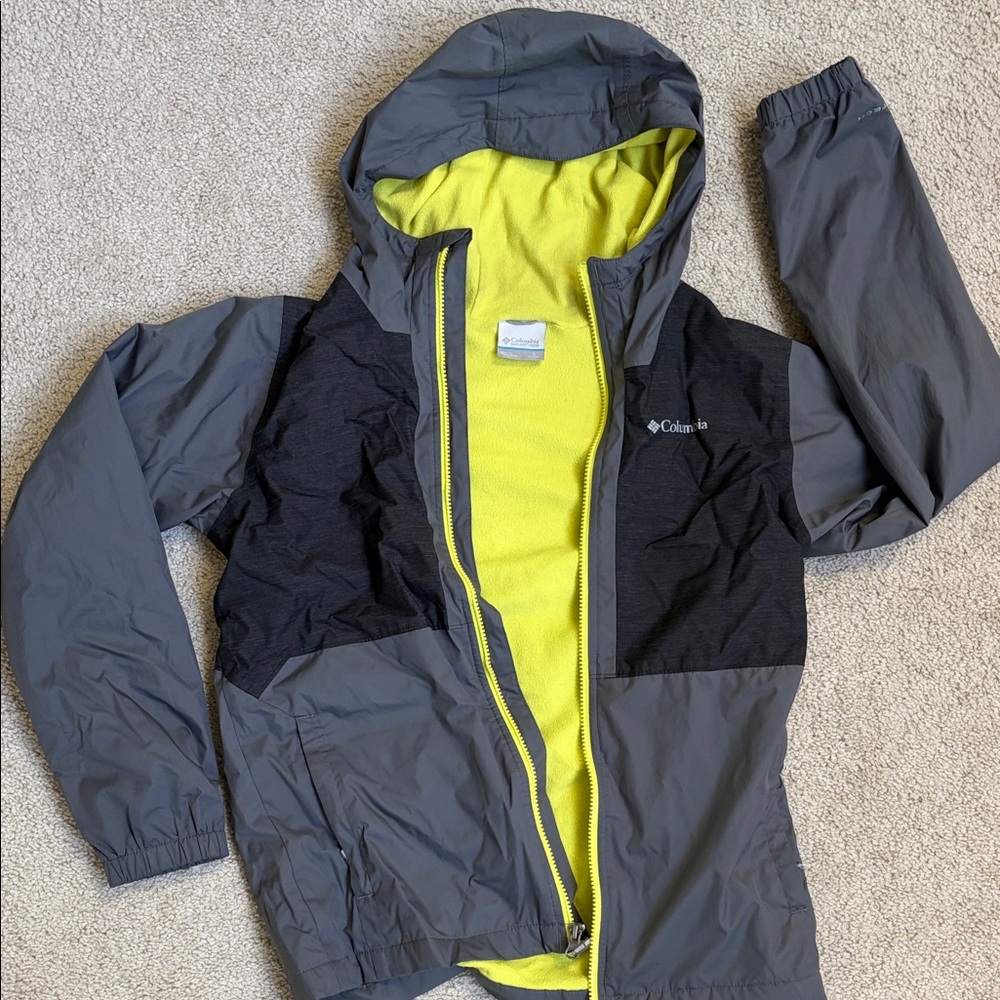 Columbia Kids Charcoal and Neon Yellow Raincoat